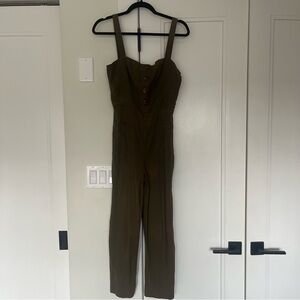 STAUD Olive Green Button-Front Jumpsuit